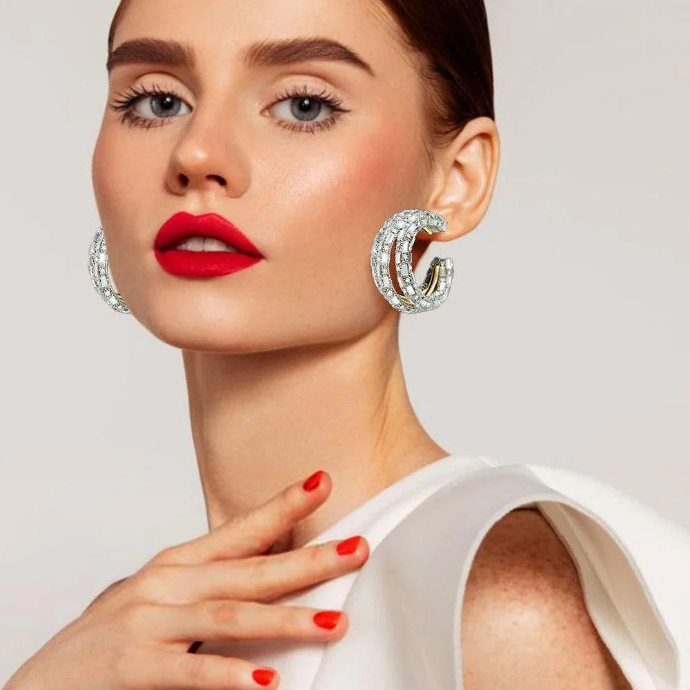 Gold Bling Rectangle Stone Split Hoop Earrings - Jewelry Store by Erik Rayo