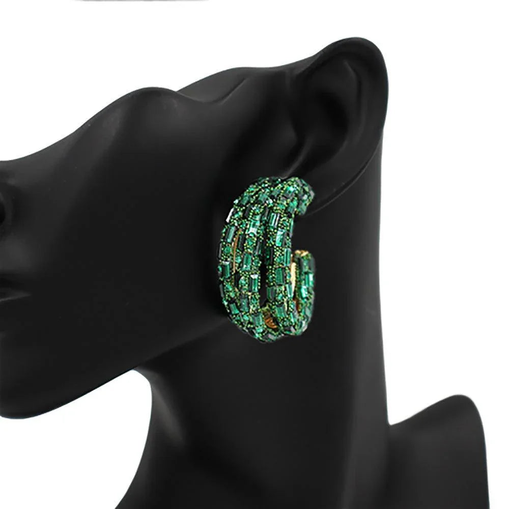 Gold Bling Rectangle Stone Split Hoop Earrings - Jewelry Store by Erik Rayo