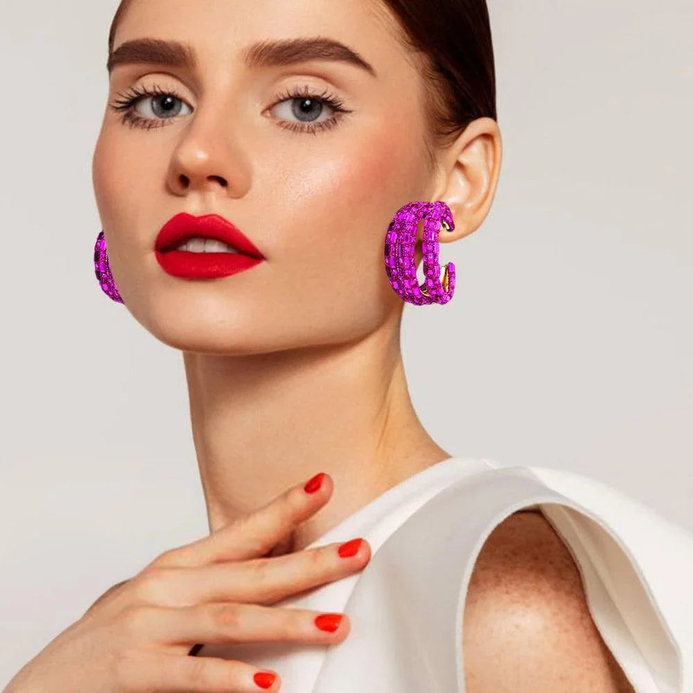 Red Bling Rectangle Stone Split Hoop Earrings - Jewelry Store by Erik Rayo