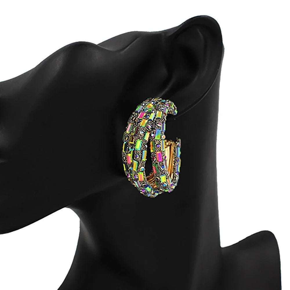 Gold Bling Rectangle Stone Split Hoop Earrings - Jewelry Store by Erik Rayo