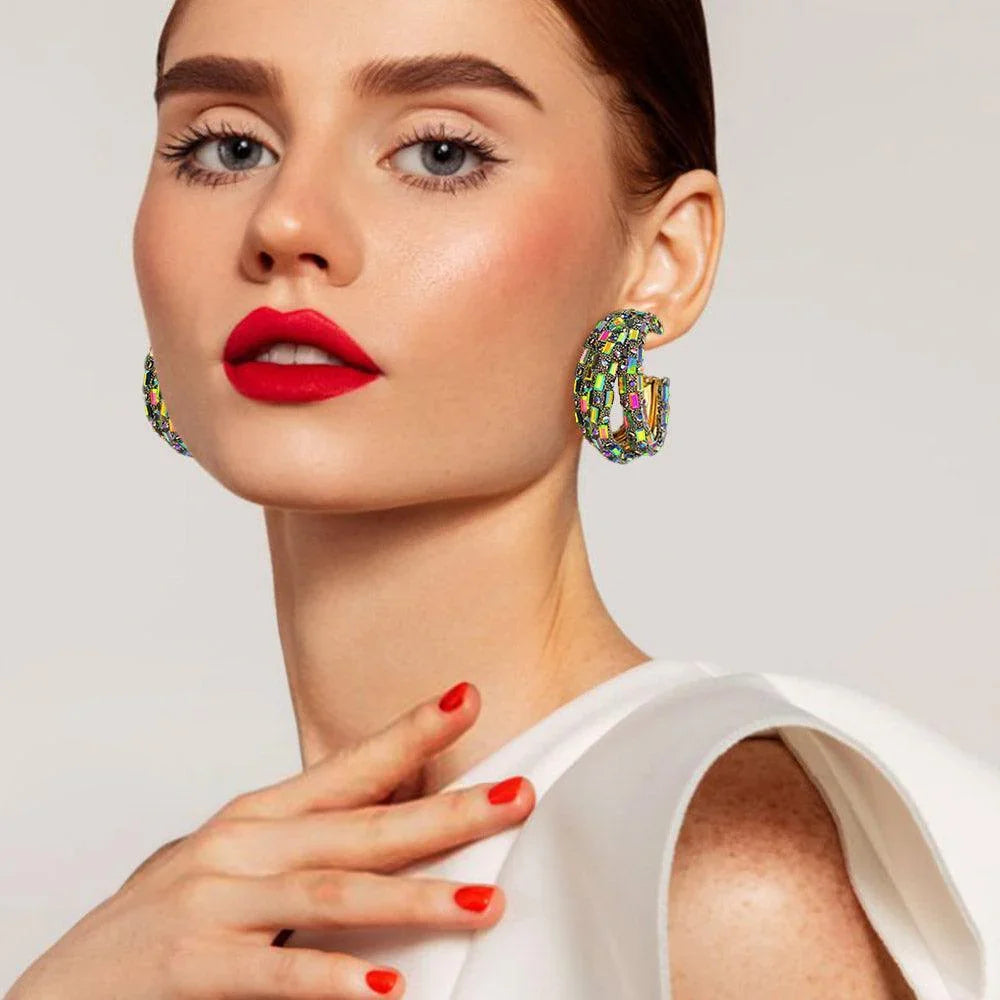 Gold Bling Rectangle Stone Split Hoop Earrings - Jewelry Store by Erik Rayo