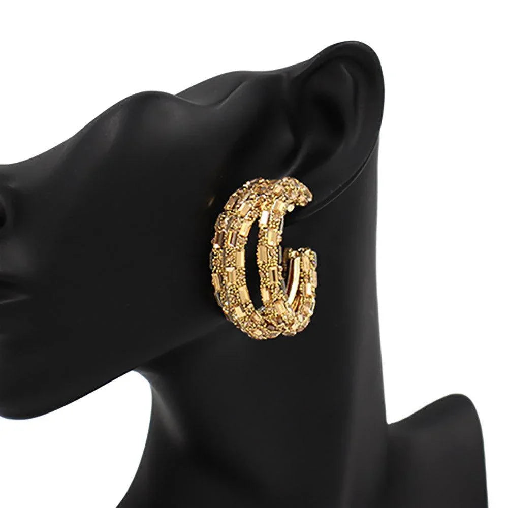 Gold Bling Rectangle Stone Split Hoop Earrings - Jewelry Store by Erik Rayo