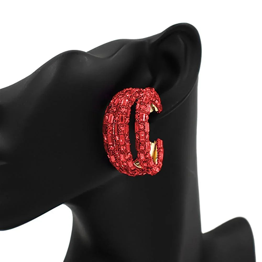 Gold Bling Rectangle Stone Split Hoop Earrings - Jewelry Store by Erik Rayo