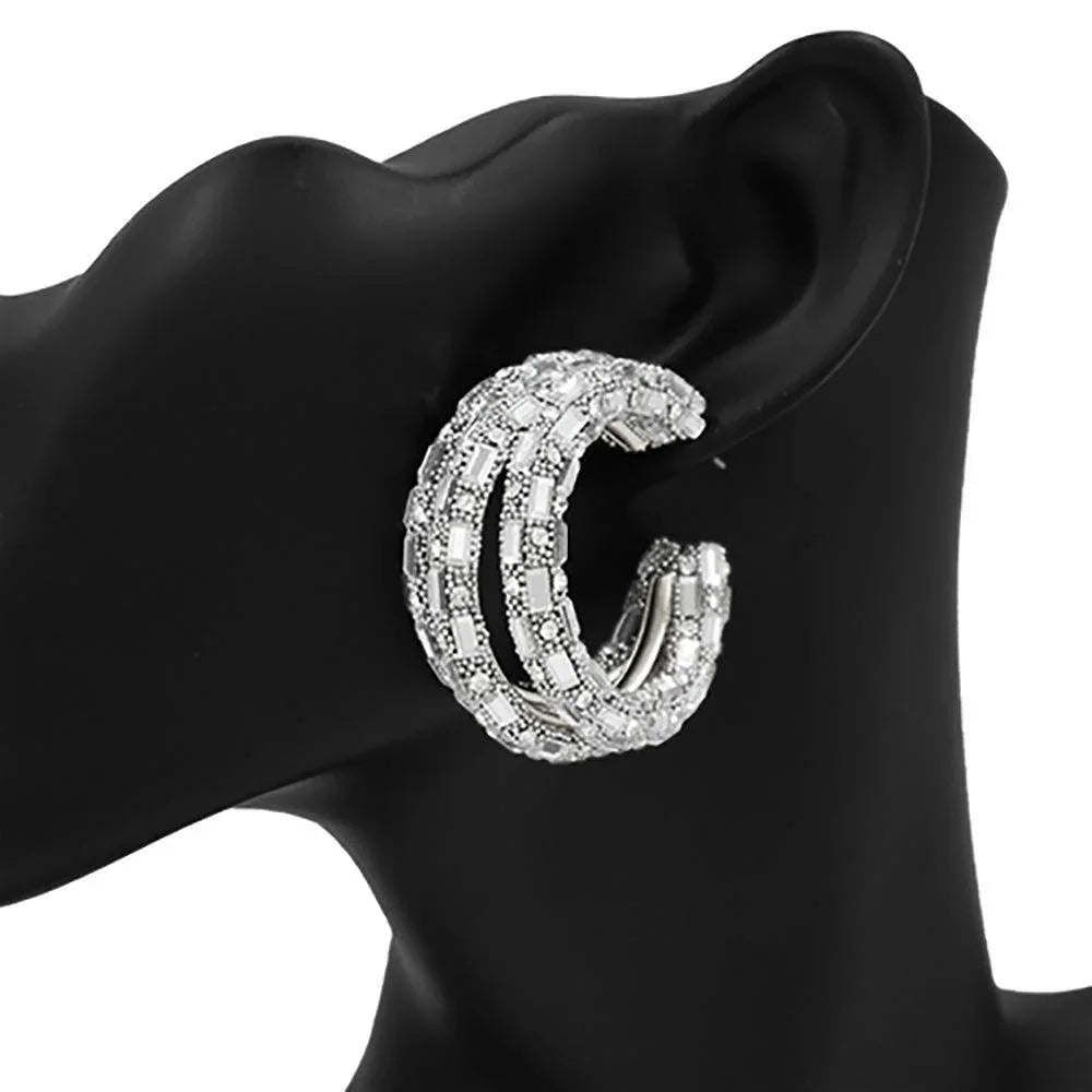 Bling Rectangle Stone Split Hoop Earrings - Jewelry Store by Erik Rayo