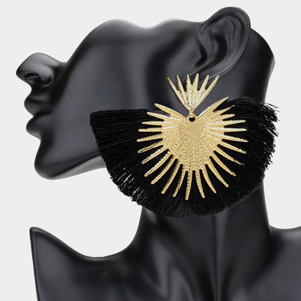 Black Abstract Metal Tassel Fringe Dangle Earrings - Jewelry Store by Erik Rayo