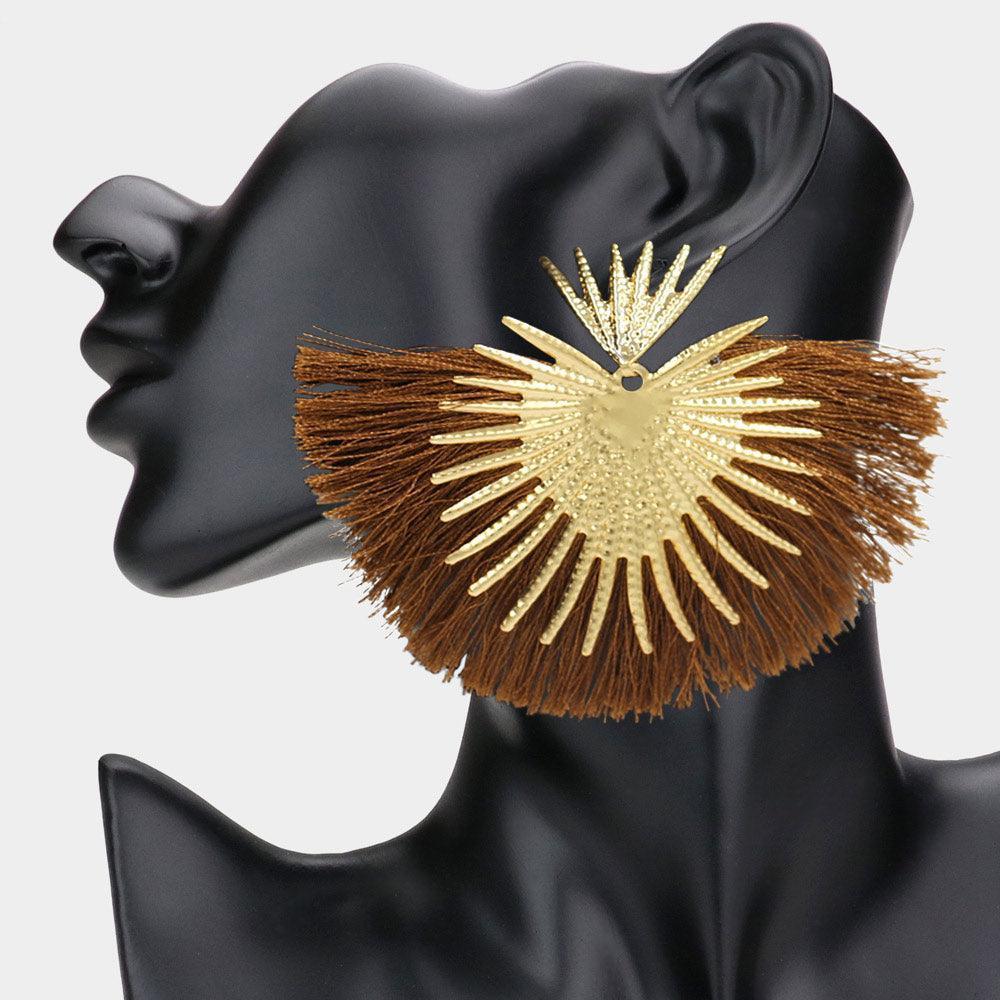 Brown Abstract Metal Tassel Fringe Dangle Earrings - Jewelry Store by Erik Rayo