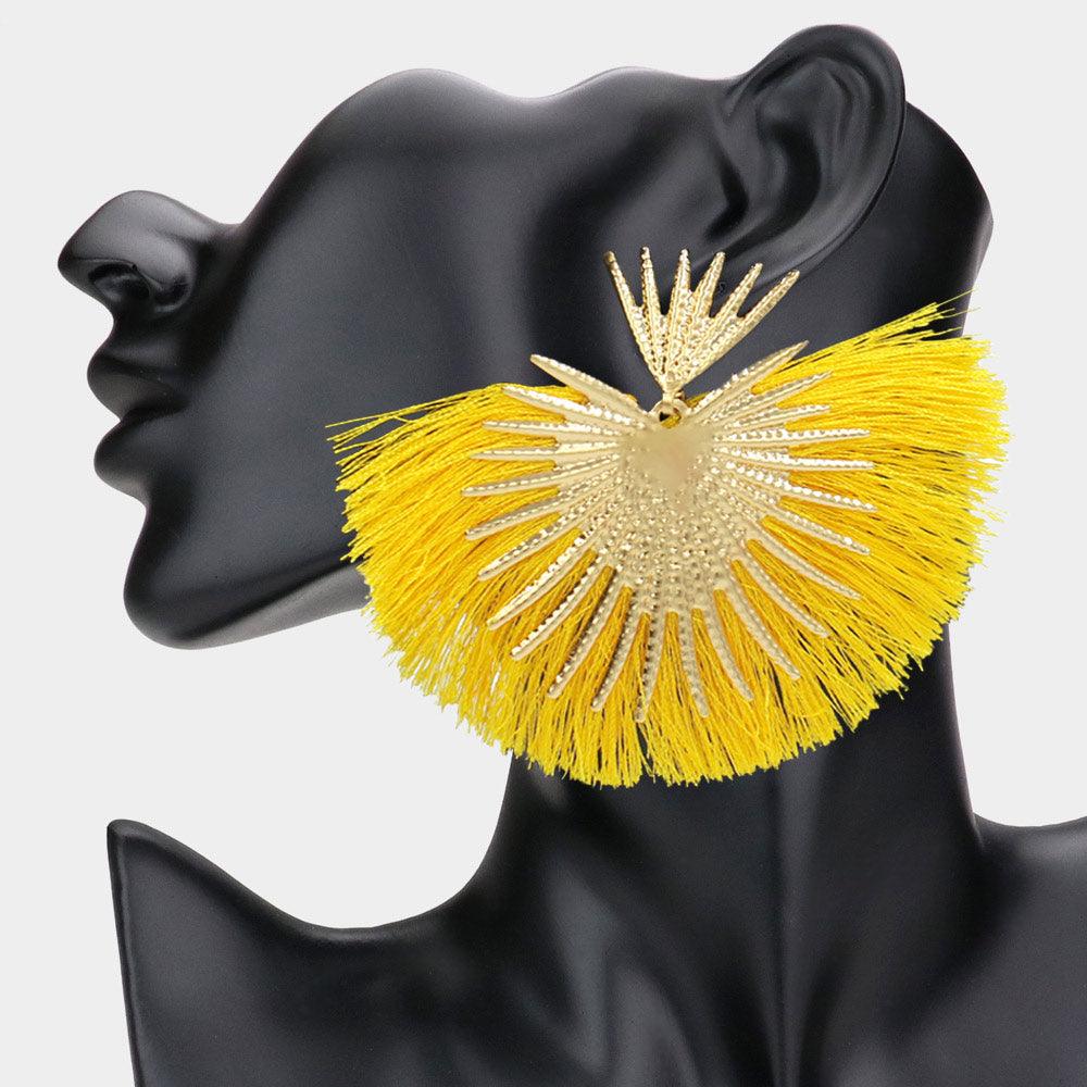 Yellow Abstract Metal Tassel Fringe Dangle Earrings