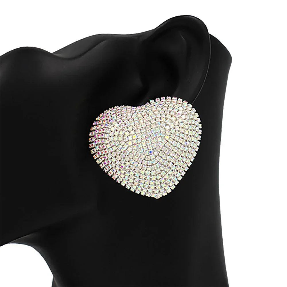 Rhinestone Paved Oversized Heart Stud Earrings - Jewelry Store by Erik Rayo