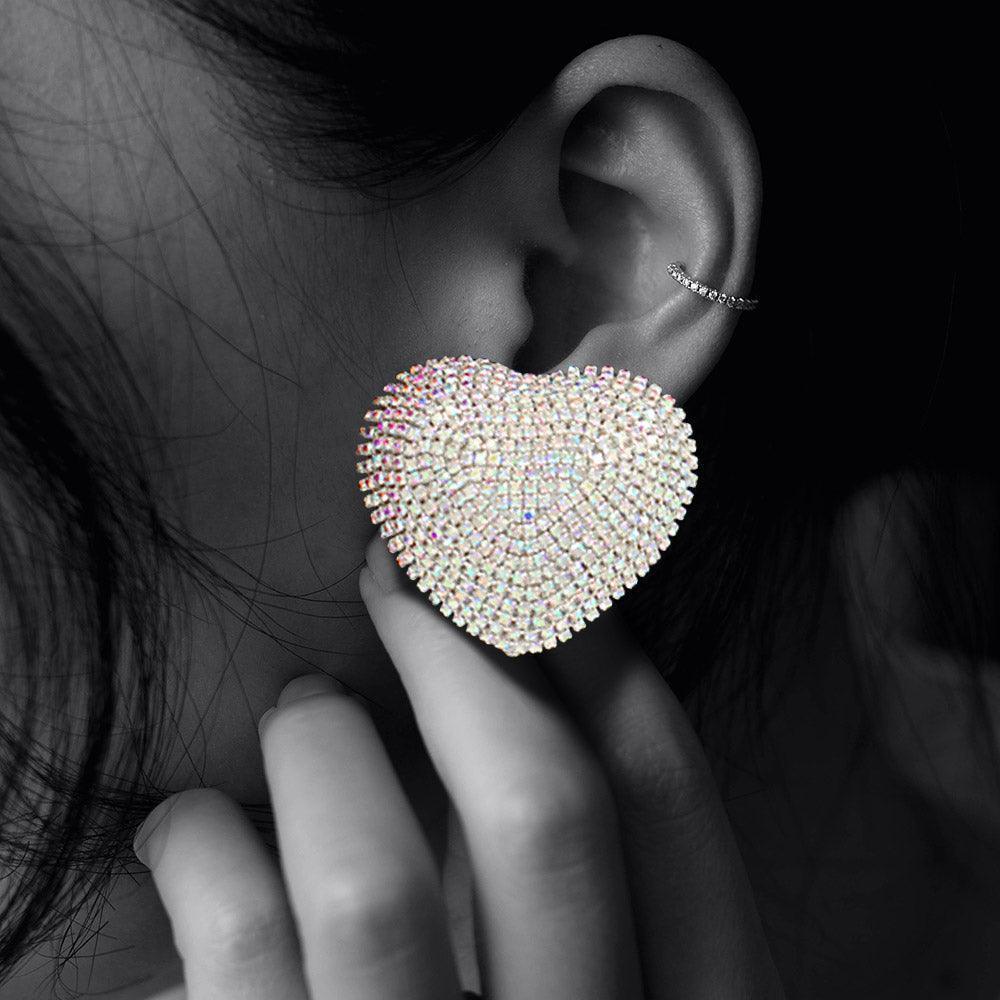 Rhinestone Paved Oversized Heart Stud Earrings - Jewelry Store by Erik Rayo