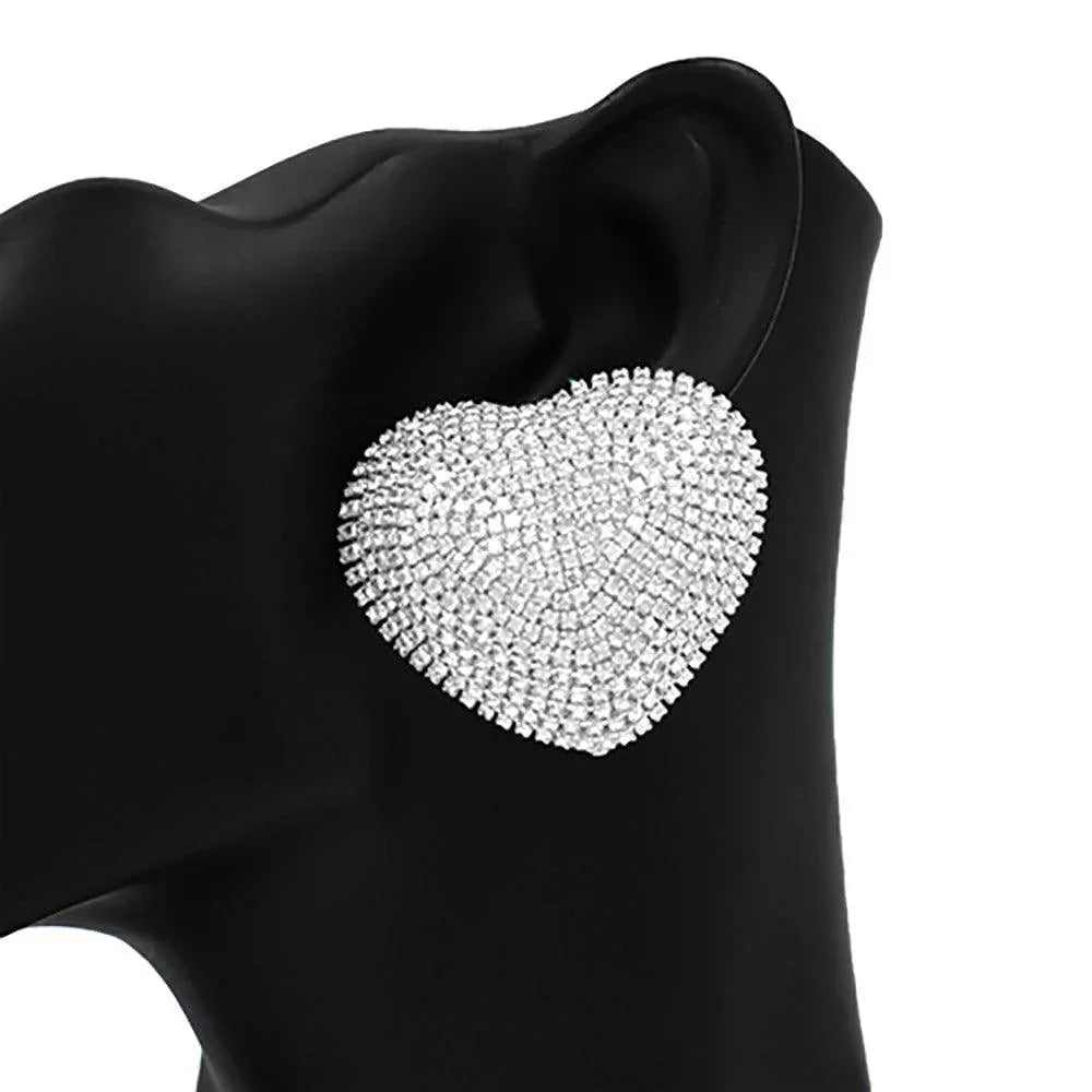 Rhinestone Paved Oversized Heart Stud Earrings - Jewelry Store by Erik Rayo