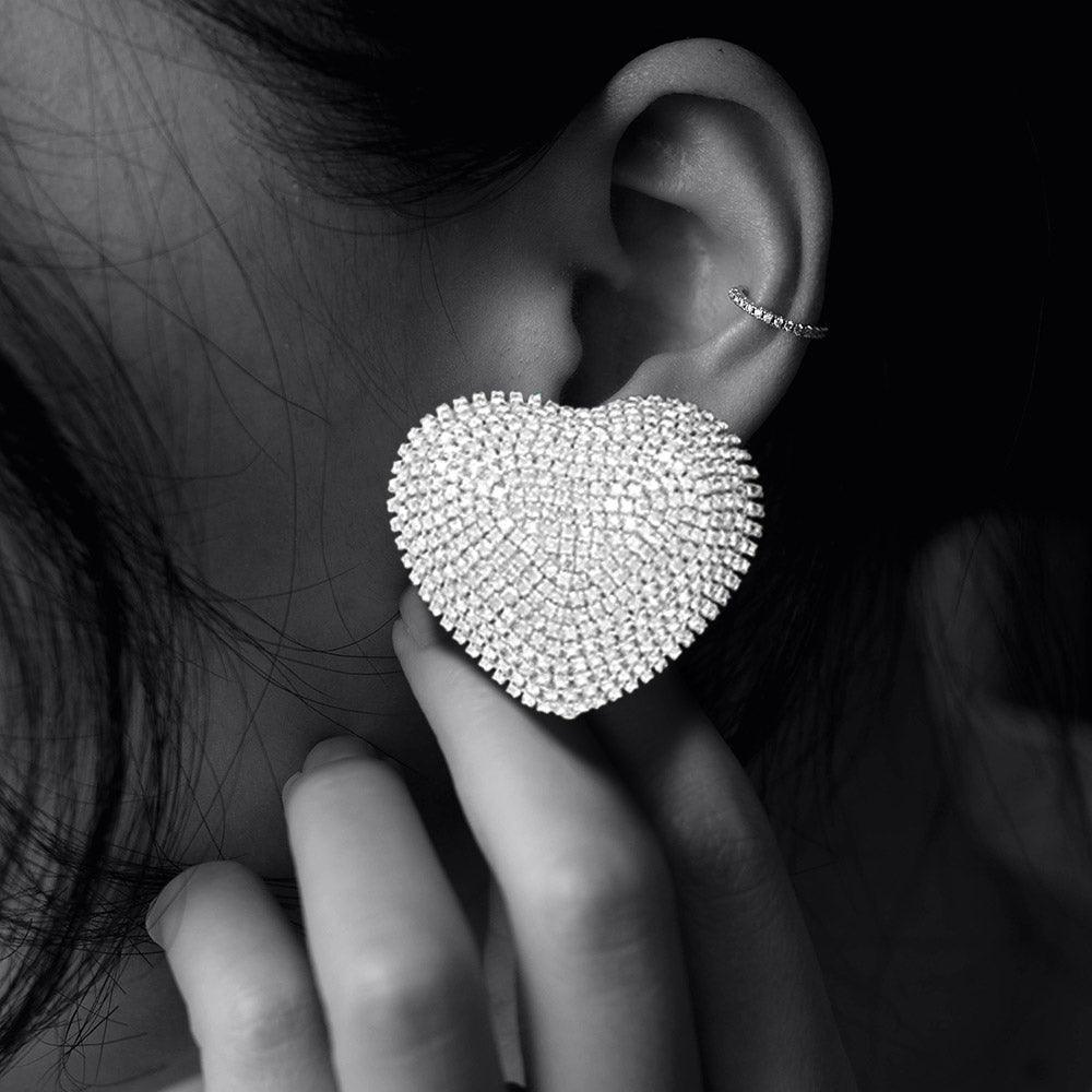 Rhinestone Paved Oversized Heart Stud Earrings - Jewelry Store by Erik Rayo