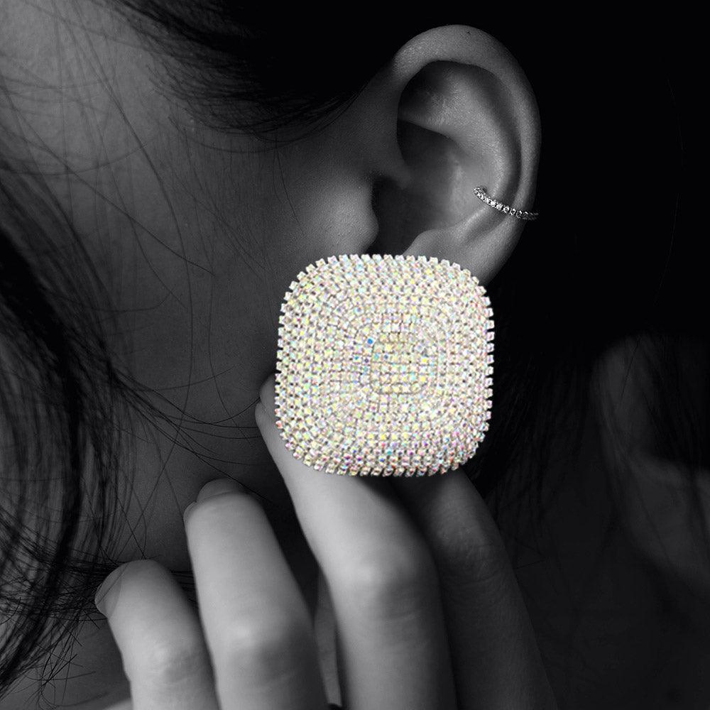 Rhinestone Paved Oversized Square Stud Earrings - Jewelry Store by Erik Rayo