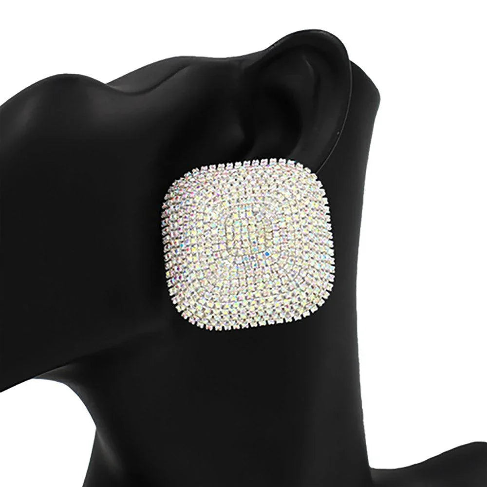 Rhinestone Paved Oversized Square Stud Earrings - Jewelry Store by Erik Rayo