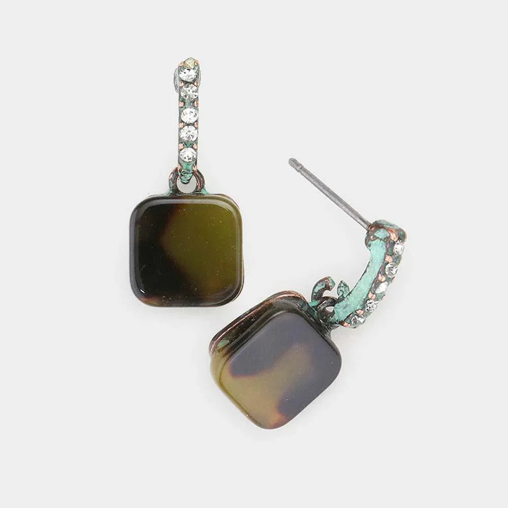 Rhinestone Metal Bar Celluloid Acetate Square Earrings - Jewelry Store by Erik Rayo