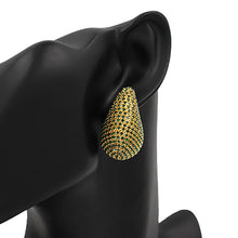 Load image into Gallery viewer, Gold Stone Paved Curved Teardrop Earrings
