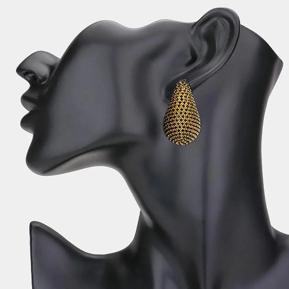 Black Stone Paved Curved Teardrop Earrings - Jewelry Store by Erik Rayo