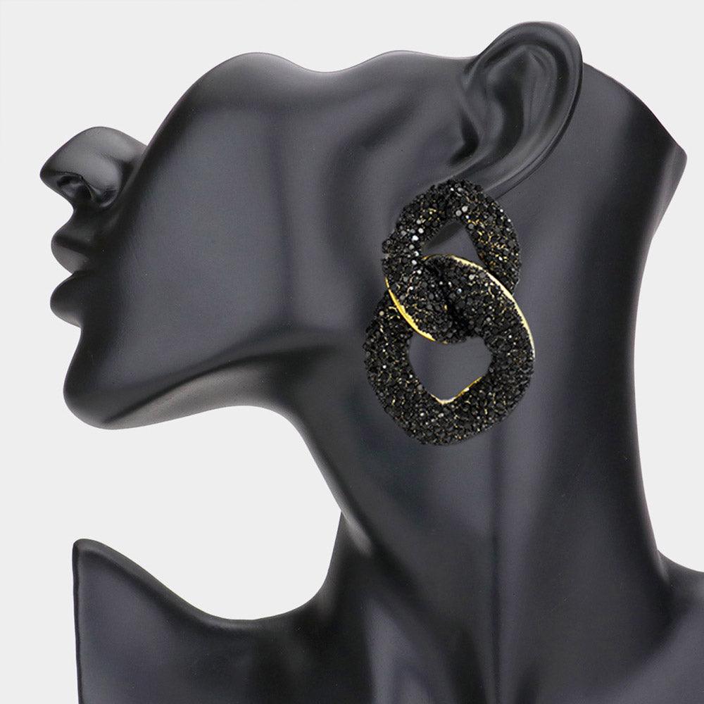 Black Ombre Stone Paved Chunky Chain Link Earrings