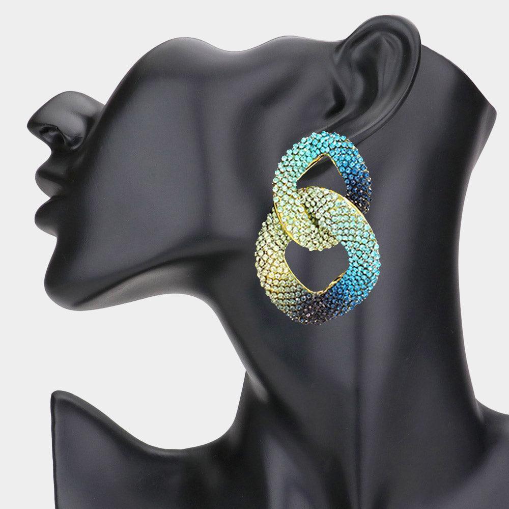 Blue Ombre Stone Paved Chunky Chain Link Earrings - Jewelry Store by Erik Rayo