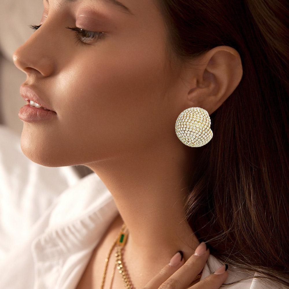 Clear Rhinestone Studded Ball Earrings - Jewelry Store by Erik Rayo