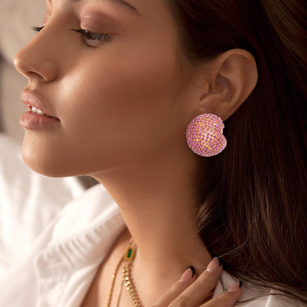 Red Rhinestone Studded Ball Earrings - Jewelry Store by Erik Rayo
