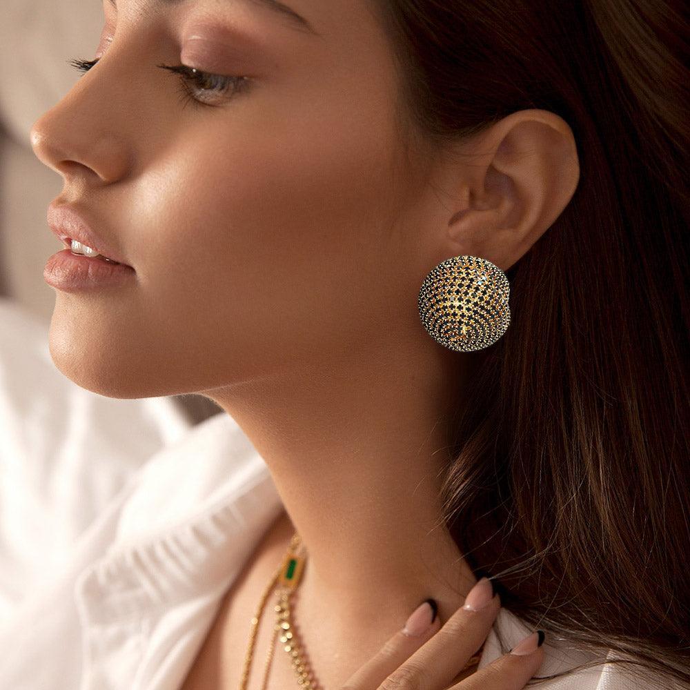 Black Rhinestone Studded Ball Earrings - Jewelry Store by Erik Rayo