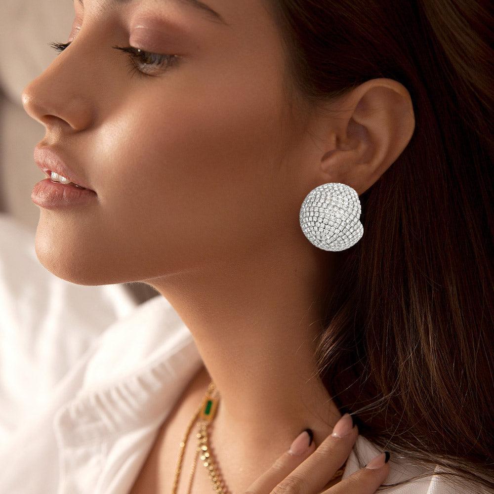 Clear Rhinestone Studded Ball Earrings - Jewelry Store by Erik Rayo