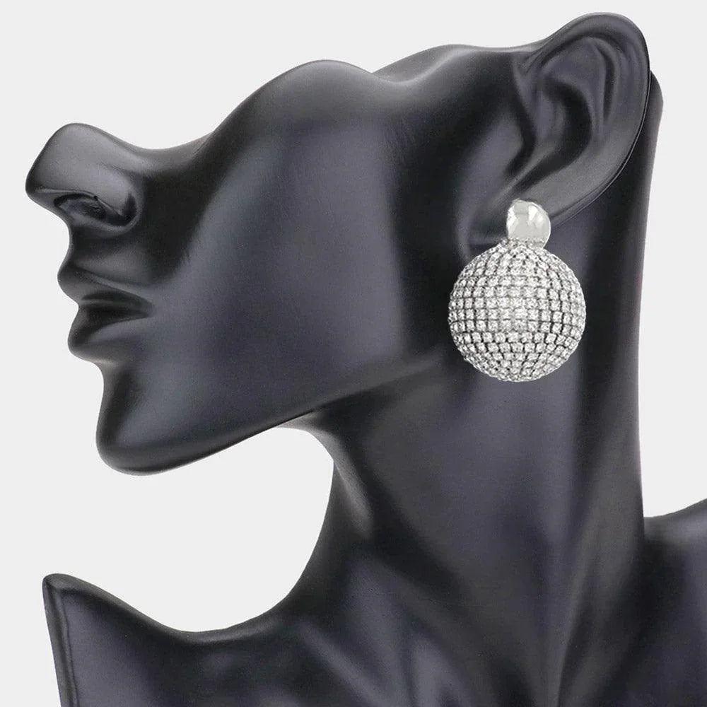 Clear Bling Studded Ball Dangle Earrings - Jewelry Store by Erik Rayo