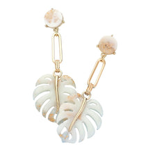 Load image into Gallery viewer, White Acetate Tropical Leaf Dangle Earrings
