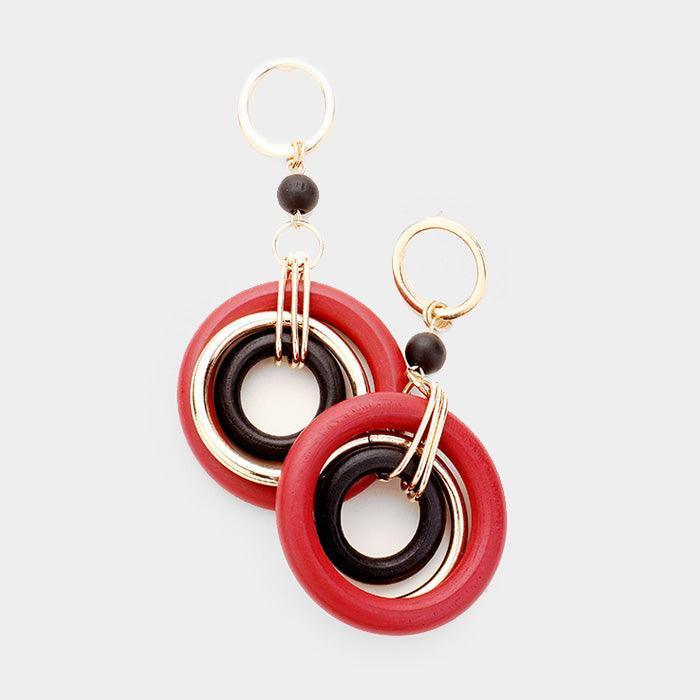 Gold Wood Bead Multi Link Dangle Earrings - Jewelry Store by Erik Rayo