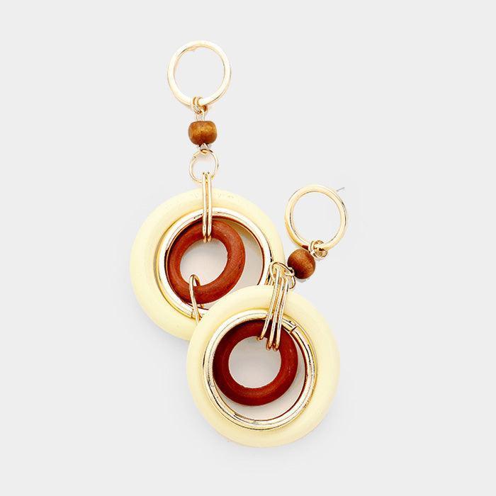 Gold Wood Bead Multi Link Dangle Earrings - Jewelry Store by Erik Rayo