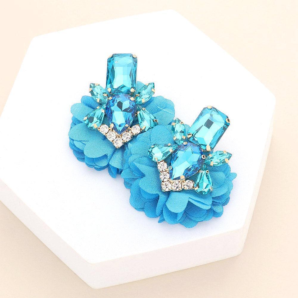 Blue Multi Stone Embellished Fabric Cluster Earrings - Jewelry Store by Erik Rayo