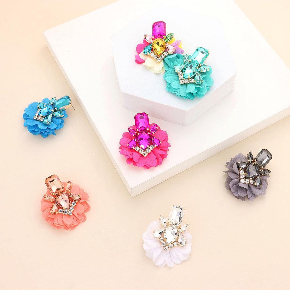 Mint Multi Stone Embellished Fabric Cluster Earrings - Jewelry Store by Erik Rayo