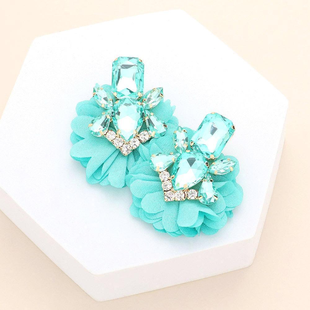 Mint Multi Stone Embellished Fabric Cluster Earrings - Jewelry Store by Erik Rayo