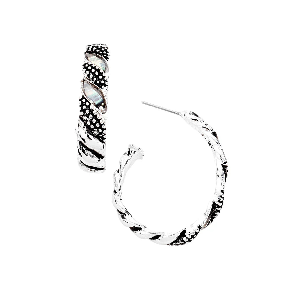 Silver Abalone Detailed Teardrop hoop Earrings - Jewelry Store by Erik Rayo
