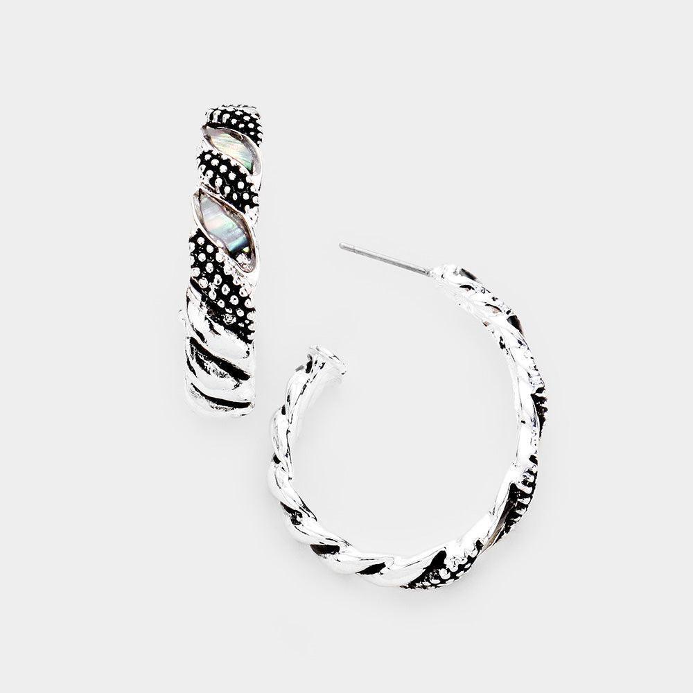 Silver Abalone Detailed Teardrop hoop Earrings - Jewelry Store by Erik Rayo