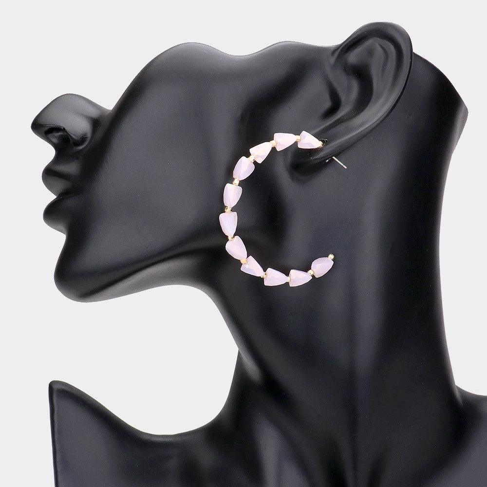 Pink Beaded Hoop Earrings