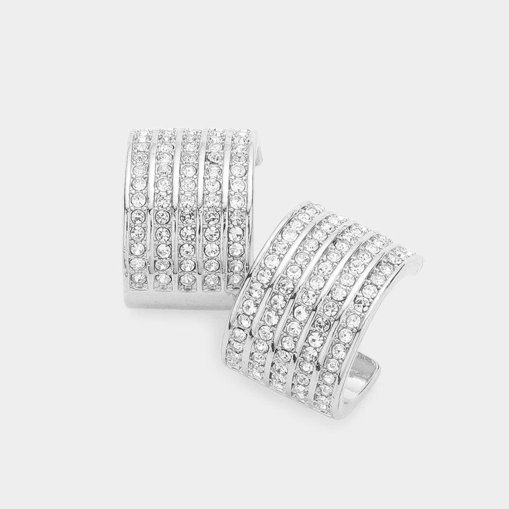 Silver Rhinestone Embellished Metal Hoop Earrings