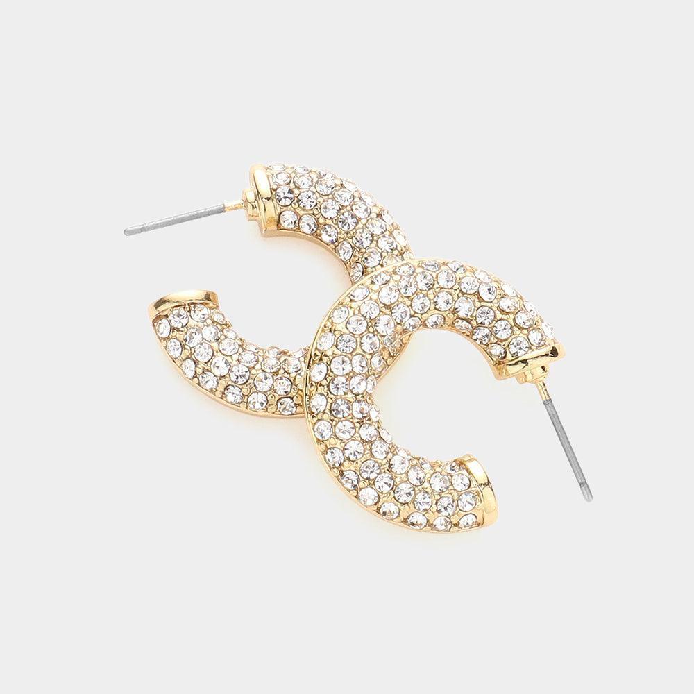 Gold Stone Embellished Hoop Earrings - Jewelry Store by Erik Rayo