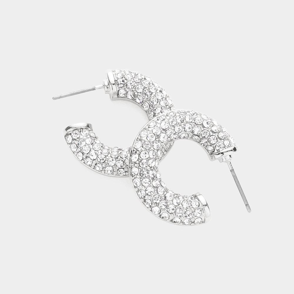 Silver Stone Embellished Hoop Earrings - Jewelry Store by Erik Rayo