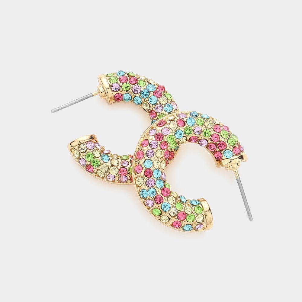 Stone Embellished Hoop Earrings - Jewelry Store by Erik Rayo