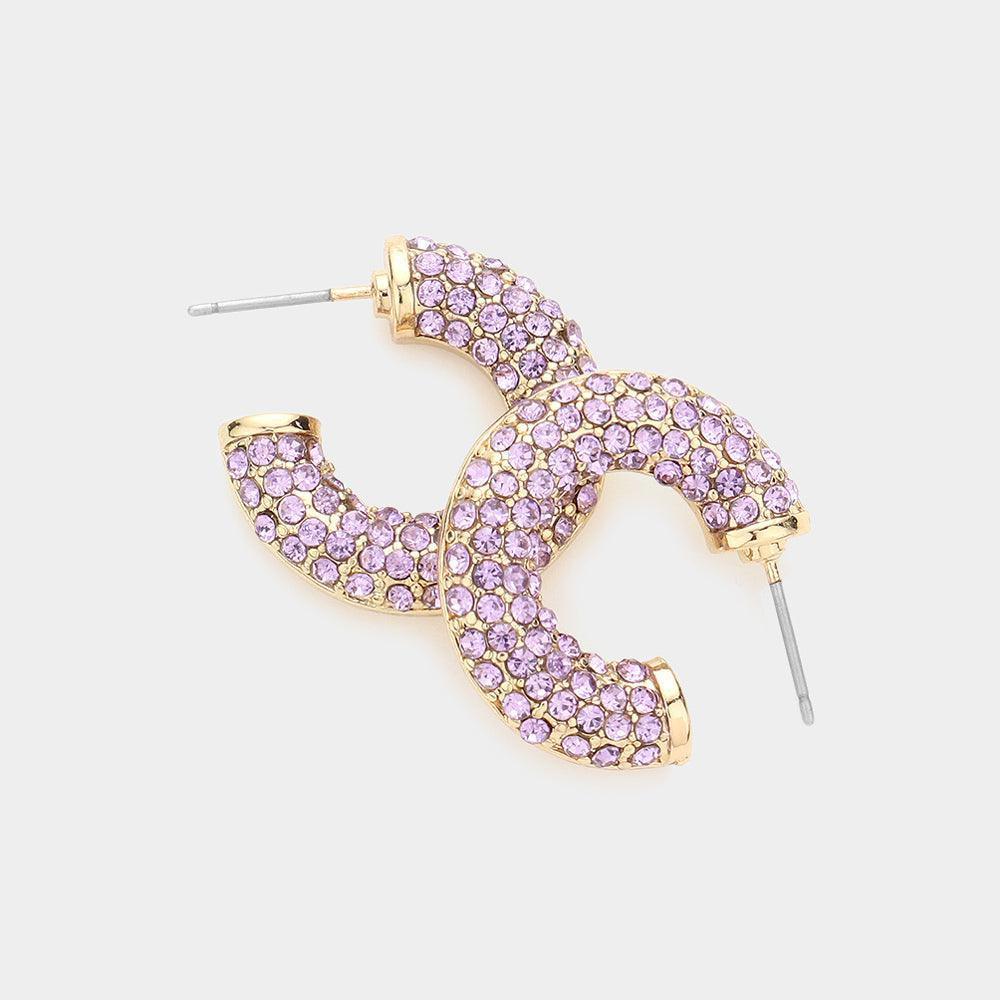 Lavender Stone Embellished Hoop Earrings - Jewelry Store by Erik Rayo