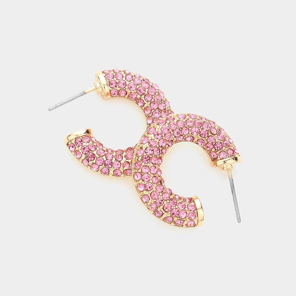 Pink Stone Embellished Hoop Earrings