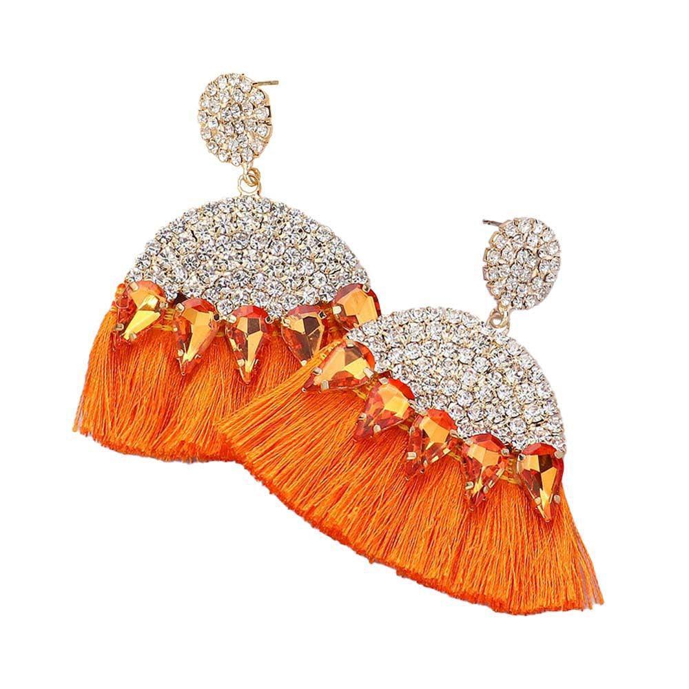 Marquise Stone Cluster Pointed Rhinestone Paved Tassel Dangle Earrings - Jewelry Store by Erik Rayo