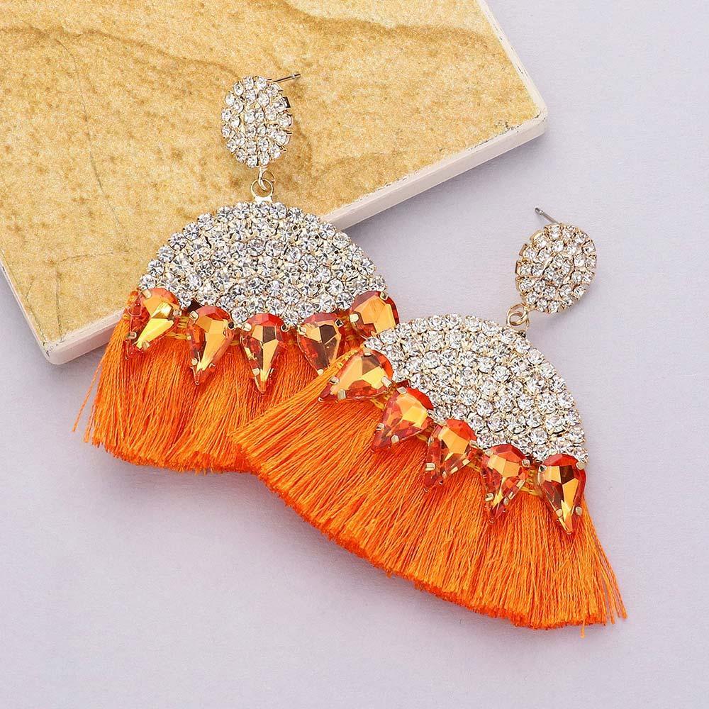 Marquise Stone Cluster Pointed Rhinestone Paved Tassel Dangle Earrings - Jewelry Store by Erik Rayo