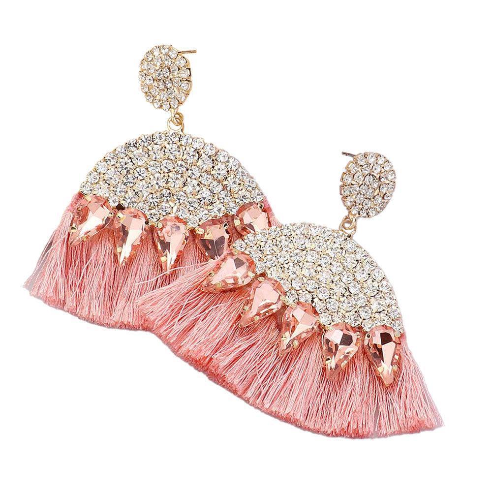 Marquise Stone Cluster Pointed Rhinestone Paved Tassel Dangle Earrings - Jewelry Store by Erik Rayo