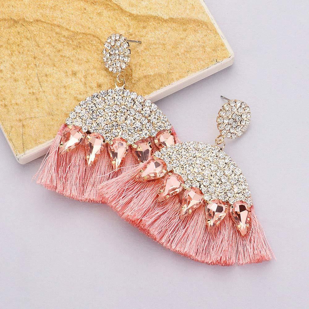 Marquise Stone Cluster Pointed Rhinestone Paved Tassel Dangle Earrings - Jewelry Store by Erik Rayo