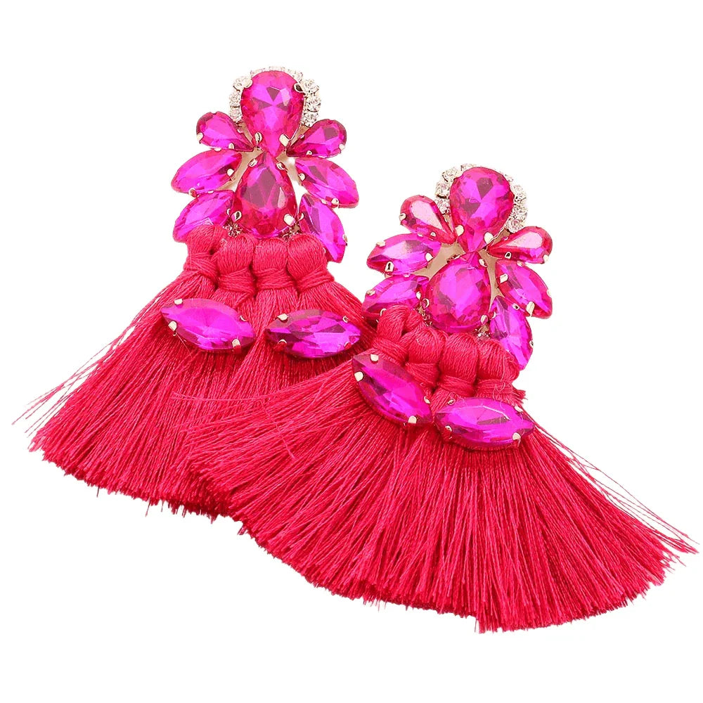 Red Teardrop Marquise Stone Cluster Pointed Fringe Earrings - Jewelry Store by Erik Rayo