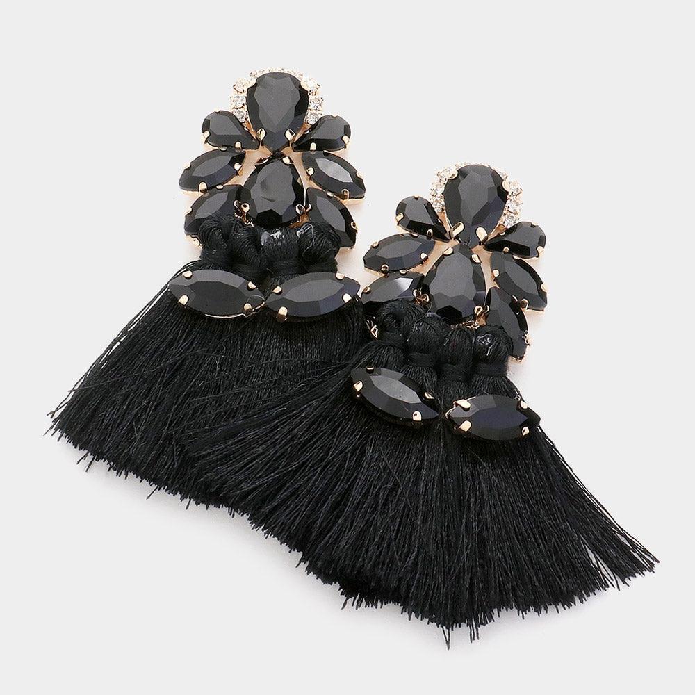 Black Teardrop Marquise Stone Cluster Pointed Fringe Earrings - Jewelry Store by Erik Rayo