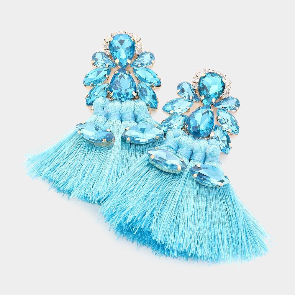 Blue Teardrop Marquise Stone Cluster Pointed Fringe Earrings - Jewelry Store by Erik Rayo