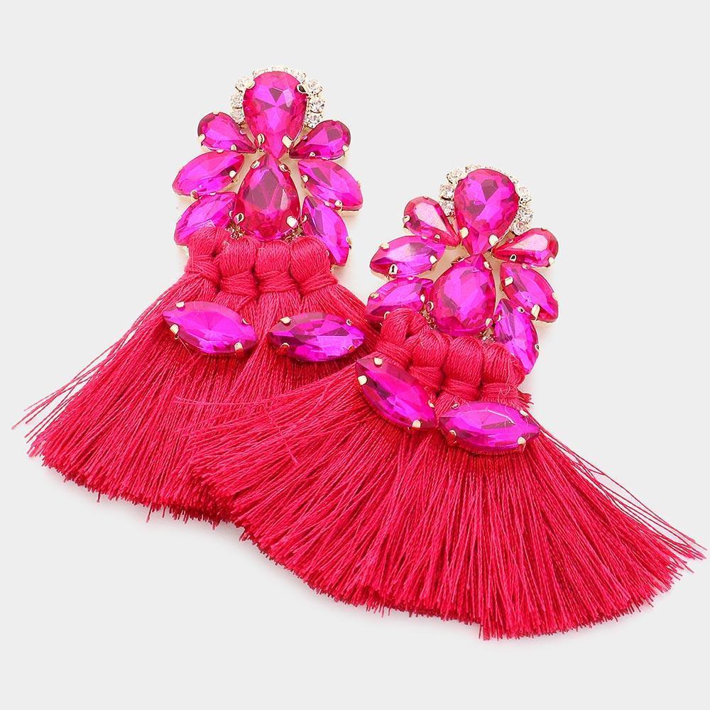 Red Teardrop Marquise Stone Cluster Pointed Fringe Earrings - Jewelry Store by Erik Rayo